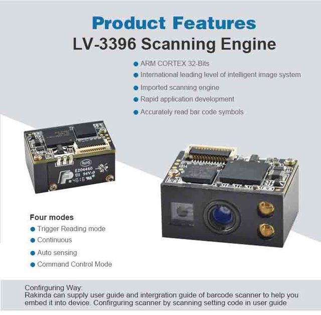 Rakinda LV3396 2D Barcode Scanner Module QR 1D Engine High-speed USB RS232 Interface Embedded Kiosk POS Integration Stock 5-Year