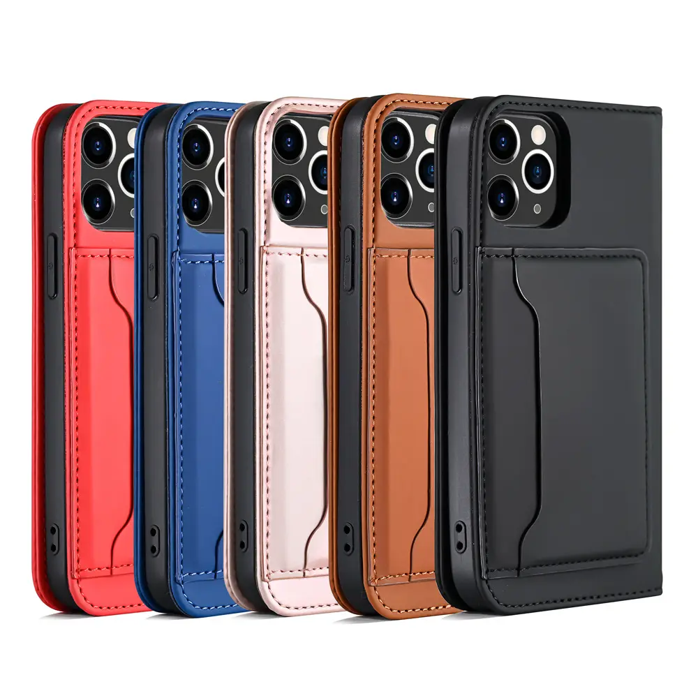Magnetic Flip Folio Leather Strong Cover with Card Holder Stand Kickstand Phone Case for iPhone 15 15 Pro 15 Plus 15 Pro Max