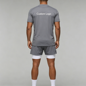 Set da Palestra 2 in <span class=keywords><strong>1</strong></span> per Uomo con Logo Personalizzato, Pantaloncini Compressivi e T-shirt, Completo a 2 Pezzi ad Asciugatura Rapida per Corsa e Fitness - Product Image 2
