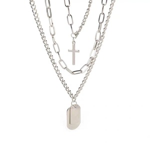 Fashion Layered Necklace Steel <b>Cross</b> Pendant Multi <b>Chain</b> Unisex Harajuku Style Jewelry - Product Image 5