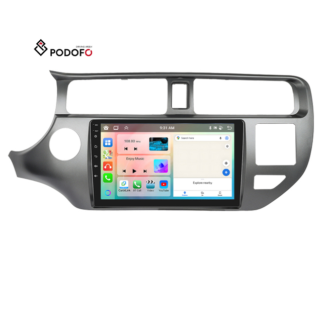 Podofo Android Car Stereo Double Din 4+64G 9 Inch Carplay Android Auto for Kia Rio 2012-2014 IPS DSP GPS RDS WIFI Wholesale