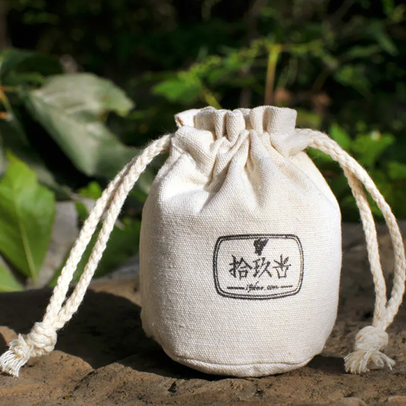 custom logo cotton canvas bag packaging drawstring cotton pouch organic cotton round bottom pouch