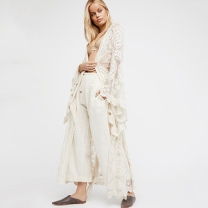 Estivo sole ricamato in rete copricostume lungo Kimono tunica <span class=keywords><strong>bianca</strong></span> caftano vacanza lungo Boho costumi da bagno top da <span class=keywords><strong>spiaggia</strong></span> - Product Image 3