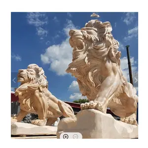 庭の装飾大きな屋外石動物手彫り大理石ライオン像価格