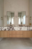 Lavabo double en marbre Calacatta Viola pour salle de bain, lavabo en marbre pour salle d'eau, grand lavabo mural, vasque suspendue