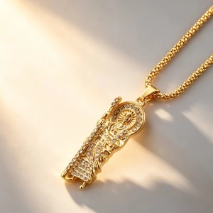 Pendentif religieux en acier inoxydable plaqué or 18 carats, Santa Muerte, Saint Jude, Vierge Marie, Jésus, charme Hip Hop, amulette catholique - Product Image 3