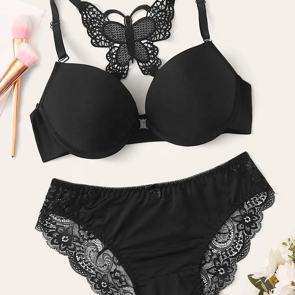 Hot Populaire Fantaisie Dames Soutien-Gorge Bref Ensembles Sous-Vêtements avec Papillon Dentelle Retour