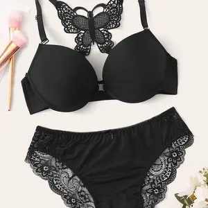 Hot Popular Fancy Ladies Bra Brief Sets Underwear with Butterfly Lace Back