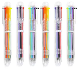 Nouveau stylo en plastique rétractable multicolore 6 en 1 avec Logo personnalisé pour enfants
