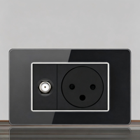 Prise murale PC noire moderne 0 prises CA 230V 10A IP20 2 modules intégrés Wi-Fi compatible application Smart Life Port USB-C YUHE 86x86mm 1m
