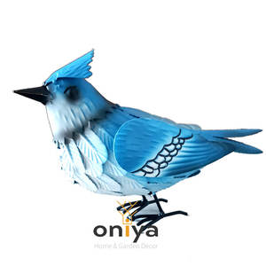 Oniya 블루 제이 메탈 버드 가든 마당 조각 예술 대형 현실적인 서있는 수제 Bluejay 장식 레드 추기경 동상 - Product Image 1