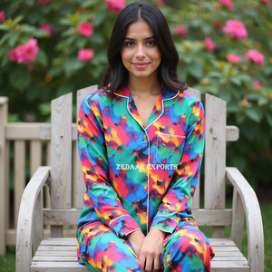 Conjunto de pijama de algodón 100% con estampado Digital elegante personalizable para primavera otoño verano bajo MOQ logotipo personalizado patrón lavable Casual - Product Image 5