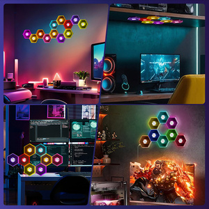 Éclairage mural <span class=keywords><strong>de</strong></span> <span class=keywords><strong>fond</strong></span> <span class=keywords><strong>de</strong></span> jeu RGB, LED <span class=keywords><strong>à</strong></span> détection sonore, lumière rythmique <span class=keywords><strong>à</strong></span> assembler, DIY, hexagonal, Abyss Quantum, éclairage <span class=keywords><strong>de</strong></span> salle d'e-sport - Product Image 6