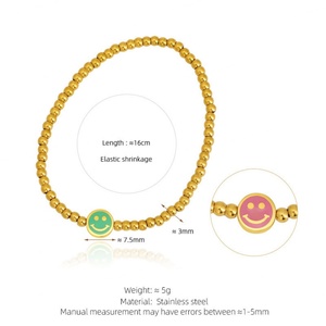 Tarnish Free Waterproof Cute 316l Stainless Steel Jewlery 14k 18k <b>Gold</b> Plated Bead Smiley Face <b>Bracelet</b> Dainty for Women - Product Image 6