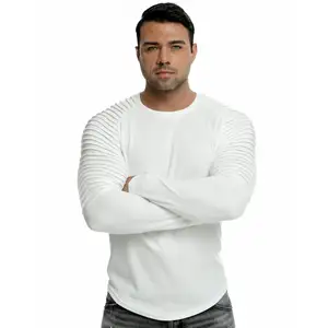 ZN beliebteste stilvolle Skinny in loser Schüttung O-NECK Langarm-Freizeit hemden für Männer