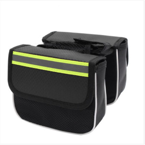 Bolsa para tubo delantero de bicicleta, accesorio de ciclismo con cremallera, impermeable, de gran capacidad, color negro con franja reflectante y forro interior - Product Image 1