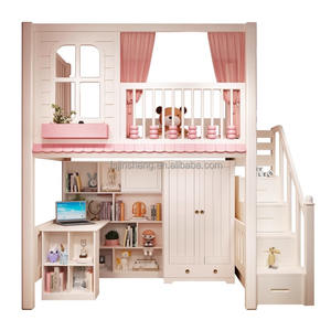 JS мебель новый дизайн детский дом кровать принцесса балдахин кровать мебель для спальни деревянная кровать Лофт с выдвижными столами и лестницей для хранения - Product Image 5