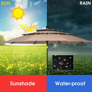 Mercado al aire libre de 10 pies y 3 niveles, 8 costillas de poste de aluminio de alta resistencia, sistema de inclinación automática, sombrilla de jardín, sombrilla de <span class=keywords><strong>Patio</strong></span> con doble ventilación - Product Image 4