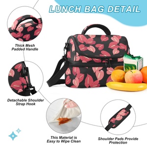 Large Wide Open Red Anthurium Print 2-Compartment <b>Lunch</b> <b>Box</b> Bag Custom Logo Hawaiian <b>Lunch</b> Bag Women Insulated Cooler Bag - Product Image 4