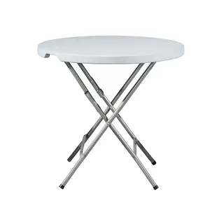Meja Bar atas tinggi plastik HDPE luar ruangan bundar 80Cm komersial, Meja koktail pesta bundar atas tinggi dapat dilipat