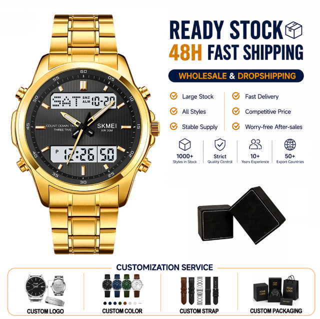 Skmei 2049 Luxury Sport Business LED Dual Display Stainless Steel Alarm Hangzhou Stop Watches Chronograph Waterproof Watch