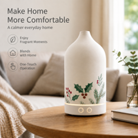 Diffuseur d'arômes de bureau Fanel à brancher, motif houx en céramique, 0,5 L, fonctionnement silencieux pour petits espaces, bureau - Option cadeau OEM