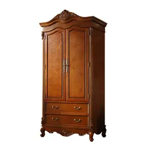 Factory Customize American Style 2 Doors Wooden Wardrobe Bedroom Storage Cabinet With Drawers Solid Wood Hotel Furniture