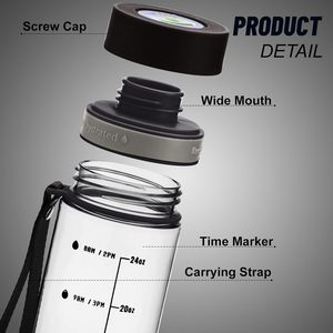 Offre Spéciale – Bouteille d'eau minérale écologique en PC sans BPA de 1 L (32 oz) avec marqueur de temps et corde, idéale pour les activités sportives en extérieur et l'eau bouillante - Product Image 2