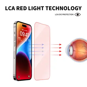 Protector de pantalla de vidrio templado con luz roja de primera calidad para iPhone 12 13 14 15 mini Pro Max Plus