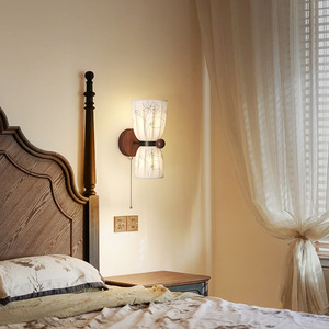 Lámpara de pared de estilo chino con pantalla de tela, control de interruptor Led E27 para sala de estar, dormitorio, pasillo - Product Image 2