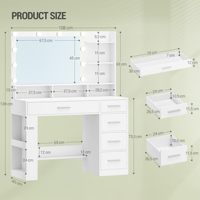 Coiffeuse moderne écologique avec grand miroir HD et éclairage LED, 5 tiroirs et compartiments ouverts latéraux pour chambre à coucher