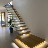 CBMmart Wholesale Modern Custom Mono Stringer Straight Staircase Beech Oak Wood Tread Glass Railing Indoor Villa Building