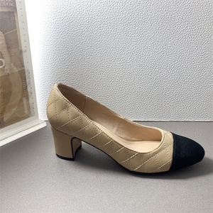 100% Lamb Leather Quilted Women Pumps Pig Insole 5.5cm <b>Chunky</b> Heel Walking Pumps Office Ladies <b>Shoes</b> Customize logo Factory - Product Image 4