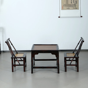 Retro Bamboo Woven Tea Table Set Red Bamboo Small Square Table With Chairs Chinese Style Garden Furniture For Outdoor Use - Product Image 1