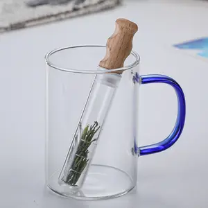 Infuseur à thé en verre Borosilicate en forme de Tube avec couvercle en bois, dernière conception