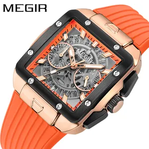 MEGIR 2228, relojes deportivos cuadrados a la moda para hombre, reloj colorido de silicona para hombre, reloj de cuarzo luminoso, LOGOTIPO personalizado