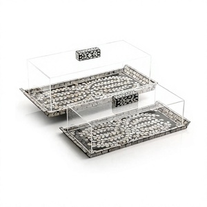 Plateau de service en bois et nacre au design magnifique avec couvercle en acrylique, lot de 2 plateaux à chocolat de tailles différentes - Product Image 1