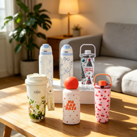 Bouteille d'eau isotherme à double paroi en acier inoxydable avec poignée portable, sans BPA, gourde de sport pour l'extérieur
