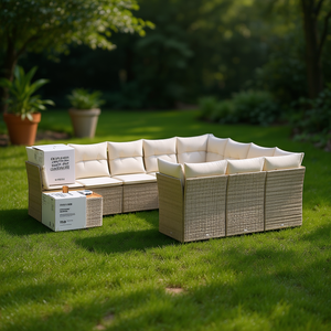 Ensemble de canapés de jardin beige 6 places en rotin, mobilier d'extérieur résistant aux intempéries, design contemporain - Product Image 2