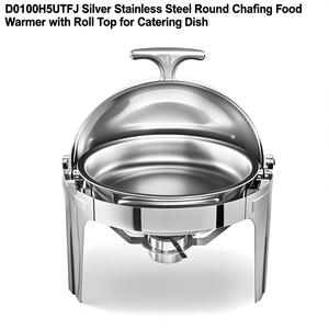 <b>Silver</b> Stainless Steel Round Chafing Food Warmer Roll <b>Top</b> Catering Dish - Product Image 1