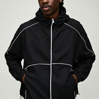 Ensemble de survêtement urbain pour homme en nylon léger, coupe-vent, 2 pièces, avec short et veste à capuche à passepoil contrastant, confectionné sur mesure