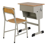 Ensemble de bureau et chaise d'école réglables avec boîte à livres en acier, table d'étude en bois avec base en T, mobilier scolaire durable