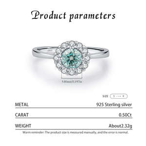 <b>925</b> Sterling <b>Silver</b> Delicate Elegant Round Teal Moissanite Halo Finger <b>Rings</b> for Women Party Fine Jewelry Accessories - Product Image 4