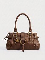 Sac à main en PU grande capacité pour femme, style Millennial, sac à bandoulière, nouvelle collection 2026, sac fourre-tout tendance transfrontalier avec rivets et fermoir, à porter sous le bras
