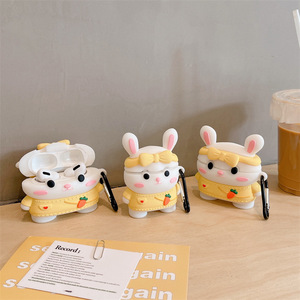 Étui pour écouteurs Apple AirPods 4 Pro 3 en silicone 3D mignon en forme de lapin avec nœud, coque de protection antichoc en caoutchouc motif dessin animé carotte - Product Image 3