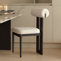 Silla de Comedor Moderna de Madera Maciza al por Mayor, Estilo Japandi, Tapizada en Bouclé, con Respaldo Acolchado, para Proyectos de Interiores de Hoteles y Restaurantes