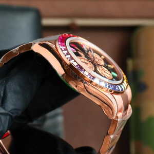 Rose gold luxurious multi-functional men's watch with <b>rainbow</b> gemstone inlay, <b>top</b>-quality waterproof mechanical watch - Product Image 2
