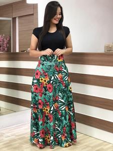 New Fashionable Women's Long <strong>Dresses</strong> Flower Printed Short <strong>Sleeve</strong> O-neck <strong>Summer</strong> Casual Fashion Lady Elegant <strong>Dress</strong> - Product Image 4
