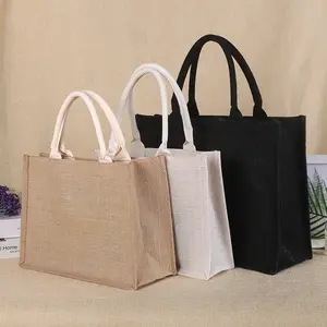 Vente en gros Grand sac fourre-tout en chanvre naturel réutilisable en toile de jute recyclée, sac fourre-tout en jute écologique personnalisable sac à provisions avec logos/
