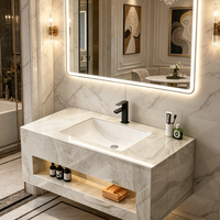 Meuble de salle de bain moderne en pierre naturelle, marbre et ardoise avec lavabo en céramique pour la décoration de salle de bain de luxe